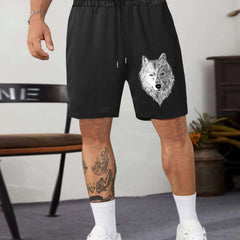 Wolf Pattern Men's Comfy Loose Drawstring Shorts