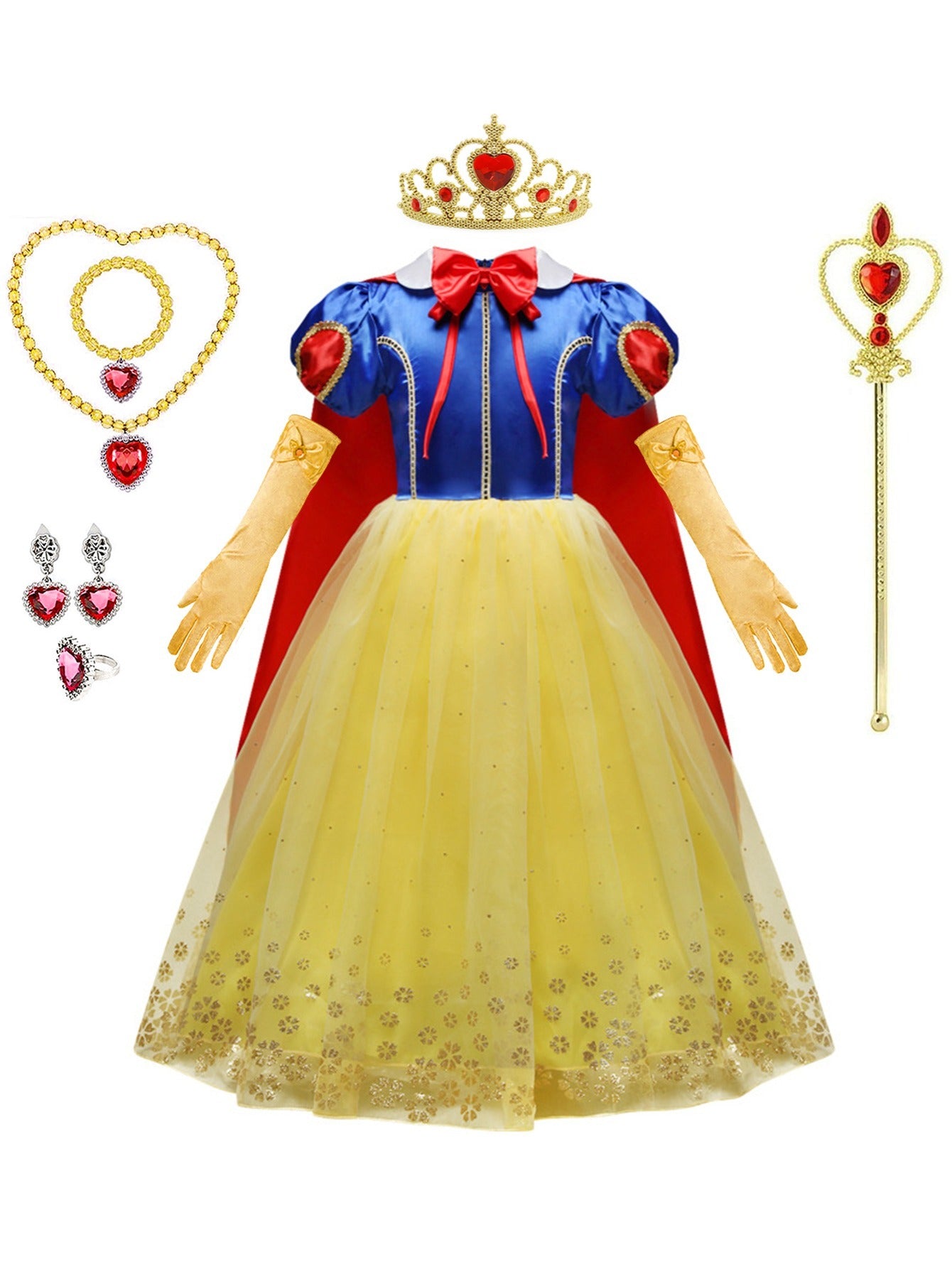 9pcs Snow Princess Dress Costume Jewelry Gloves Crown & Wand For Christmas Party
