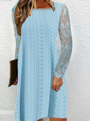 Solid Eyelet Embroidered Lace Raglan Sleeve Dress