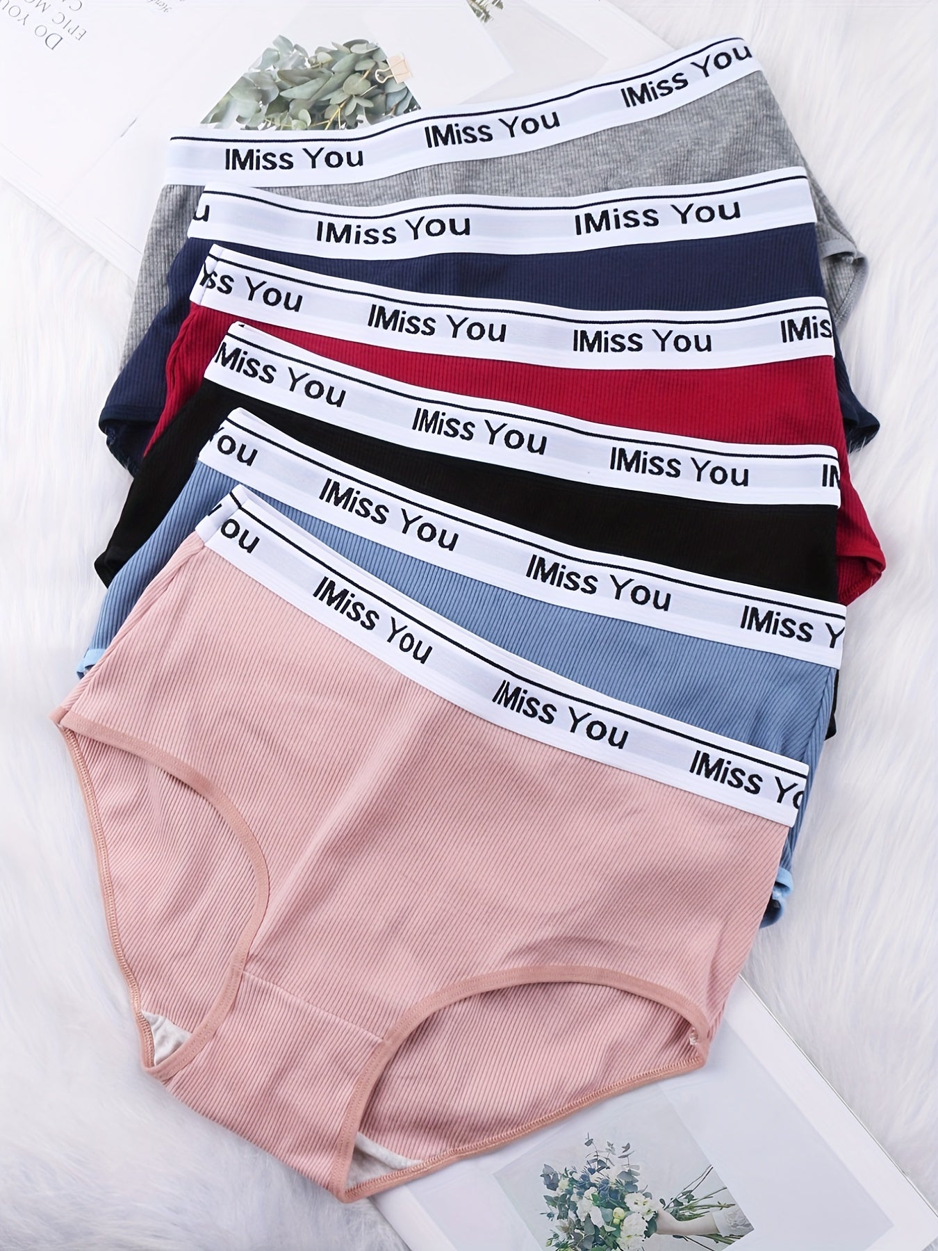 6pcs Letter Tape Ribbed Briefs Women's Lingerie