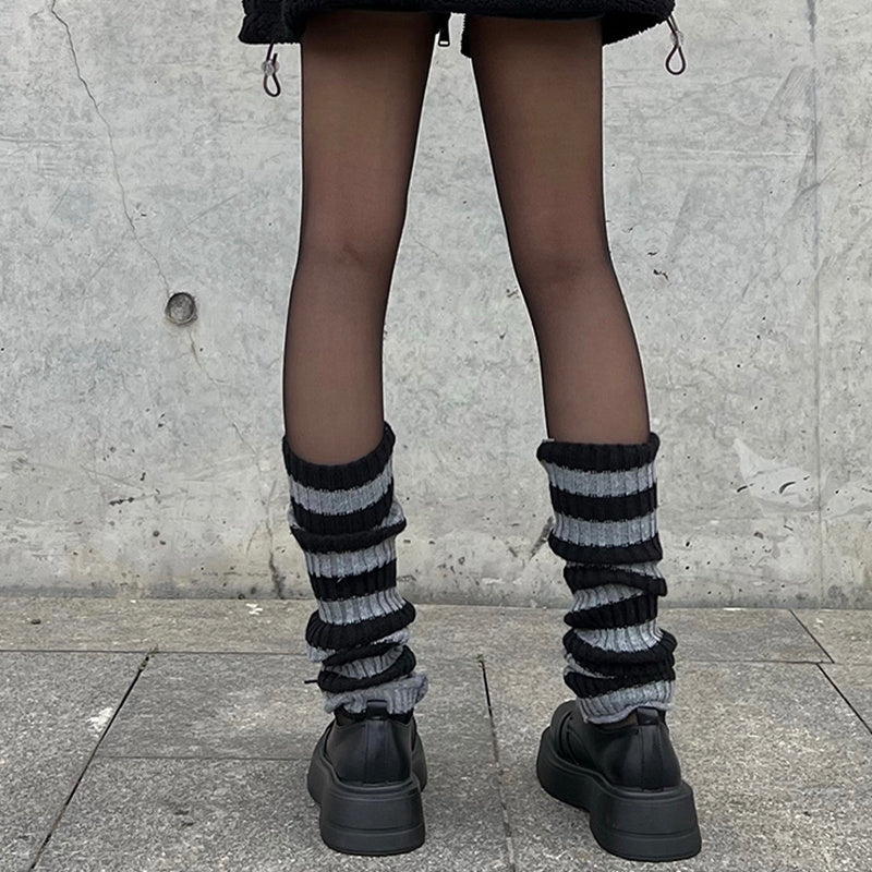 Striped Knitted Leg Warmers Harajuku Knee High Socks Women's Stockings