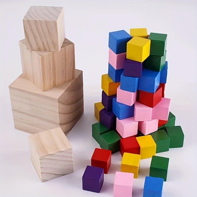 4 Inch Wooden Blocks 6 Colors Sturdy Building Blocks Play & Decor