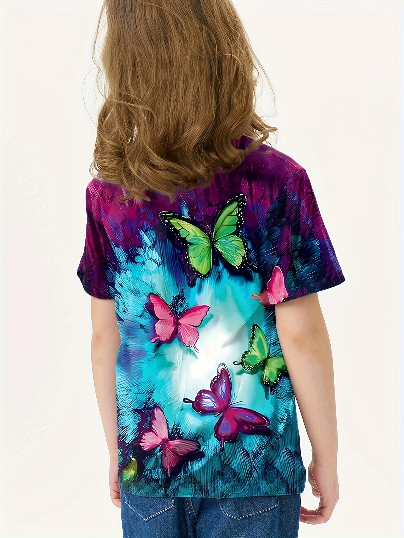 3D Butterfly Print Short Sleeve T-shirt for Boys and Girls