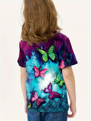 3D Butterfly Print Short Sleeve T-shirt for Boys and Girls