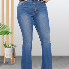 High Rise Flared Leg Jeans with Fringe Trim