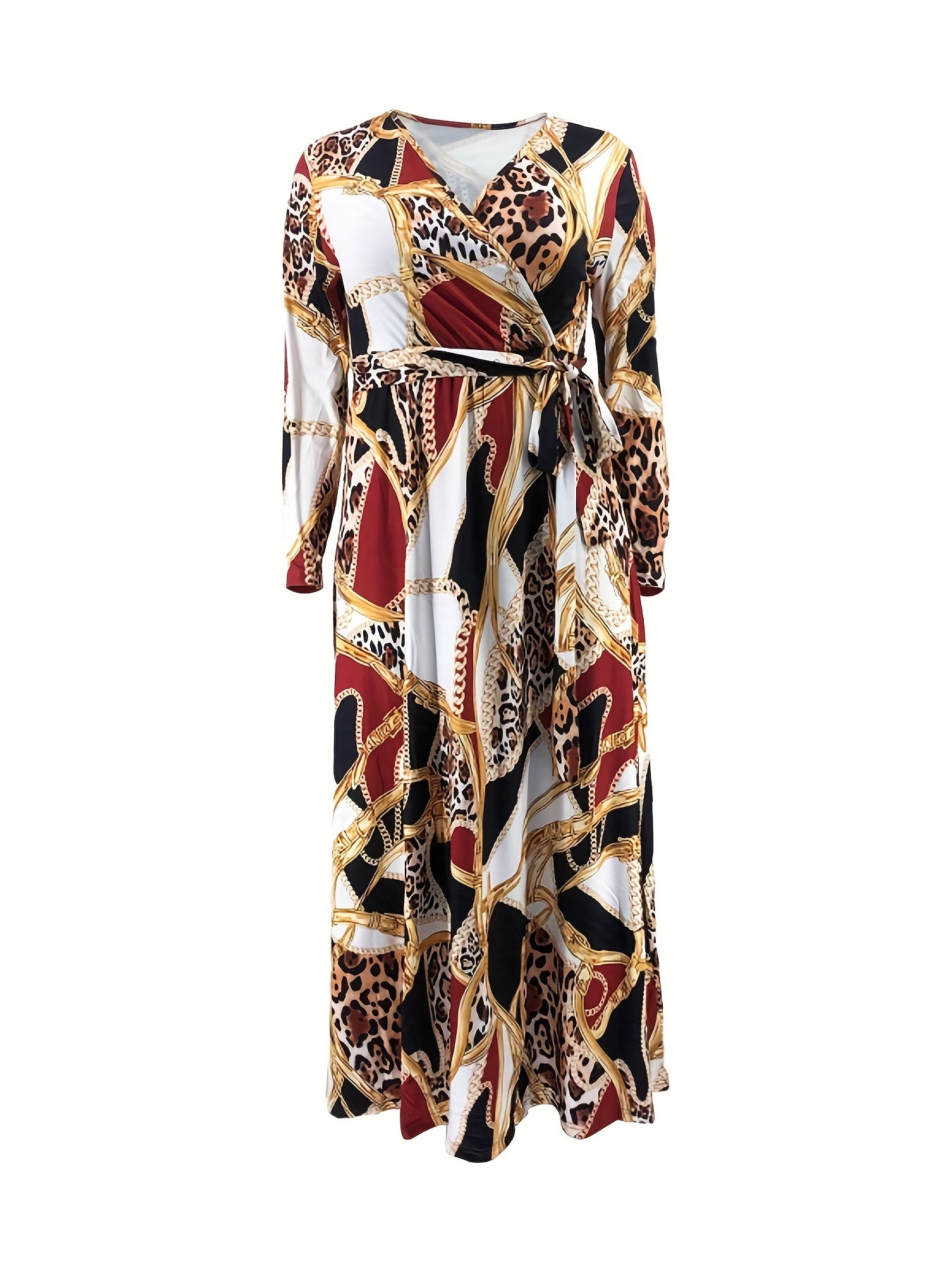 Colorblock Leopard Print Maxi Dress With Belt