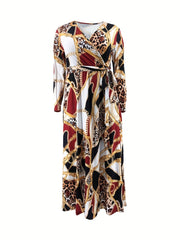 Colorblock Leopard Print Maxi Dress With Belt