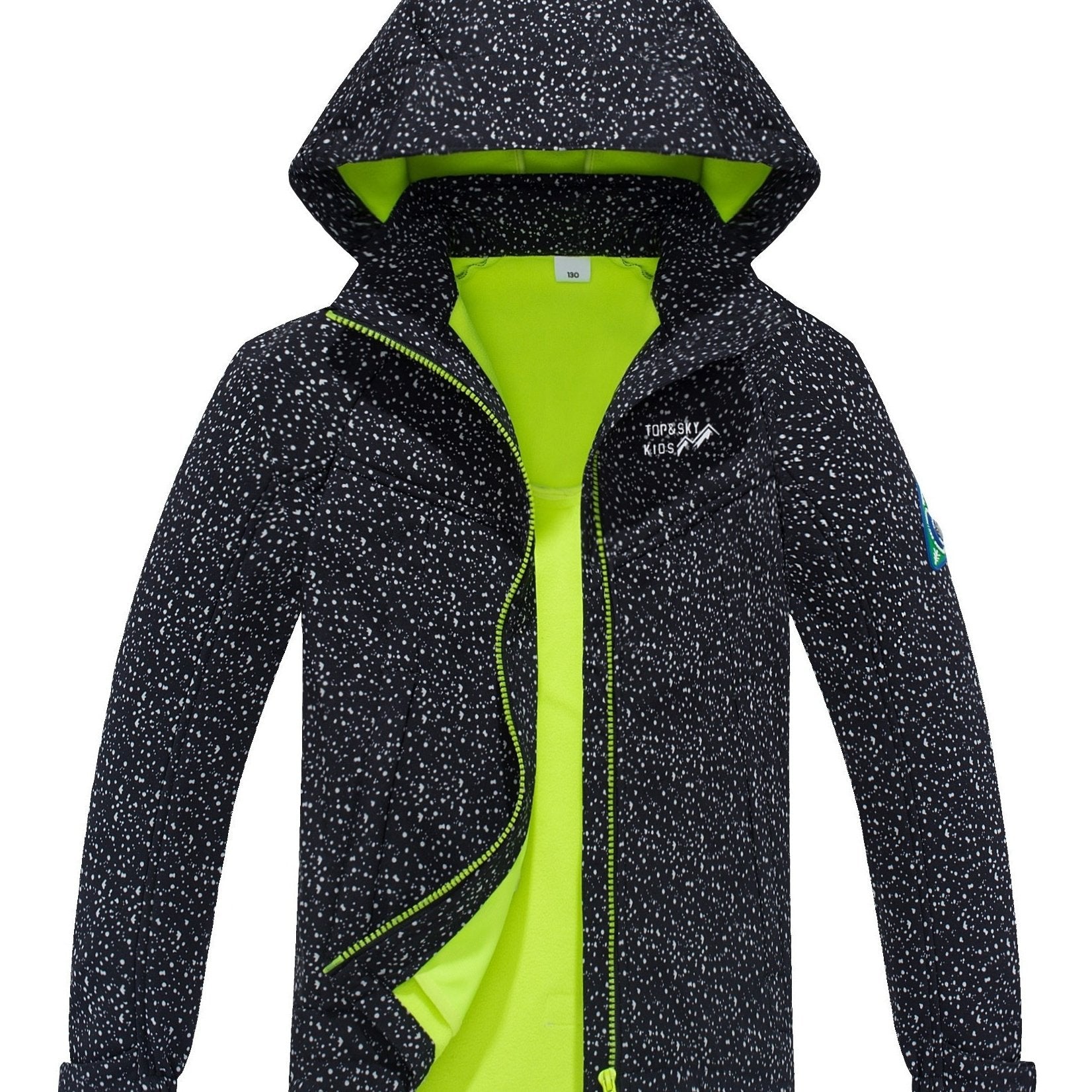 Boys Starry Dots Print Windbreaker Fleece Lining Hooded Jacket