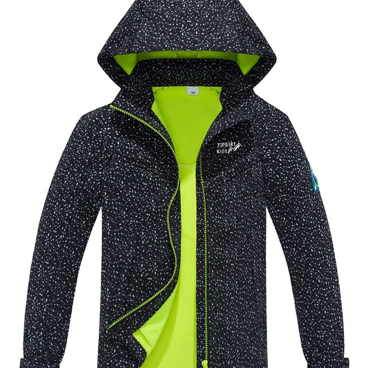 Boys Starry Dots Print Windbreaker Fleece Lining Hooded Jacket