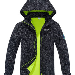 Boys Starry Dots Print Windbreaker Fleece Lining Hooded Jacket