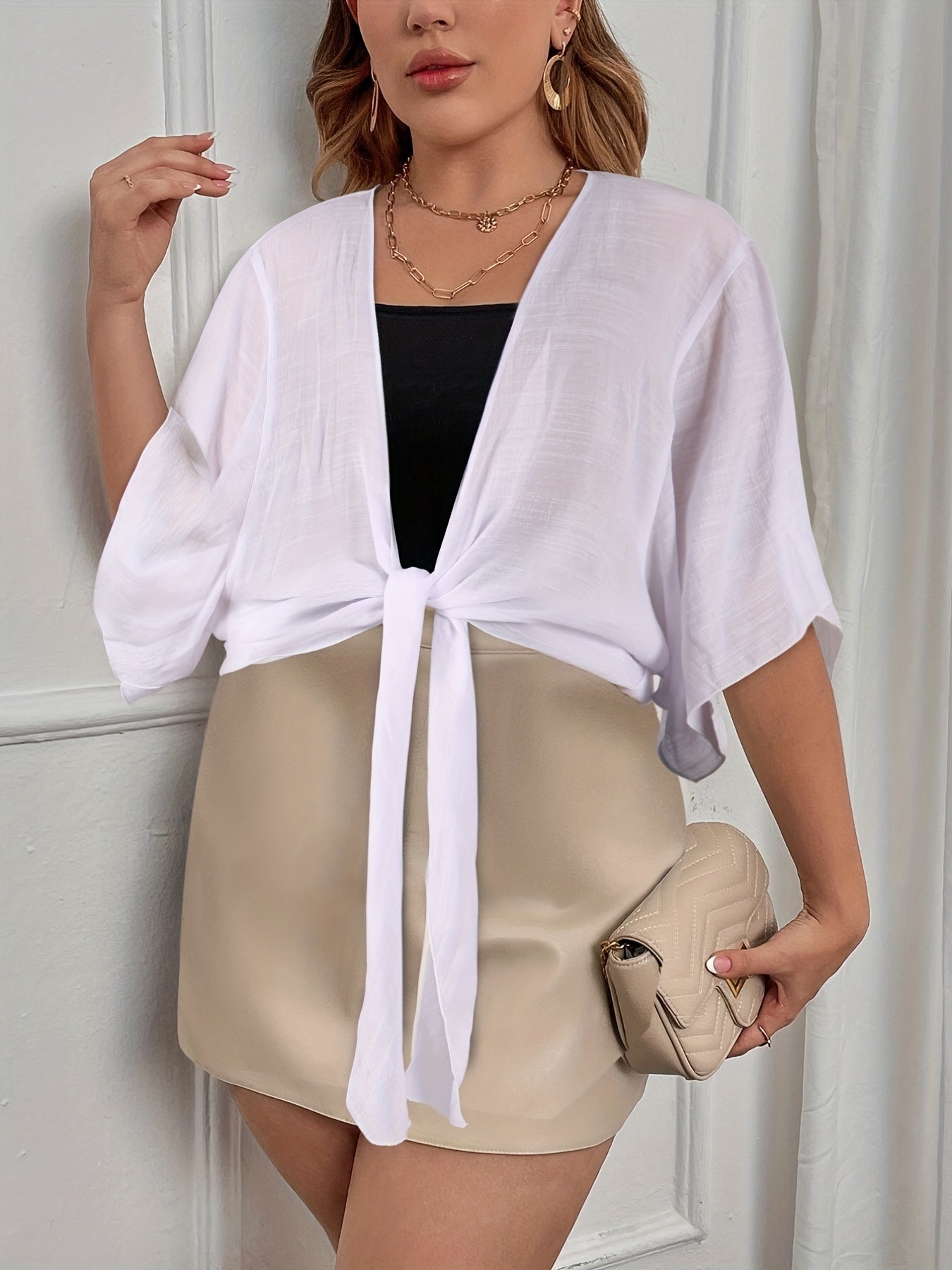 Casual Cardigan Women's Plus Solid Bat Sleeve Thin Summer Cardigan