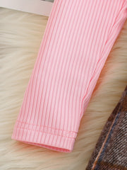 Toddler Girl's 2pcs Ribbed Top & Plaid Skirt Set