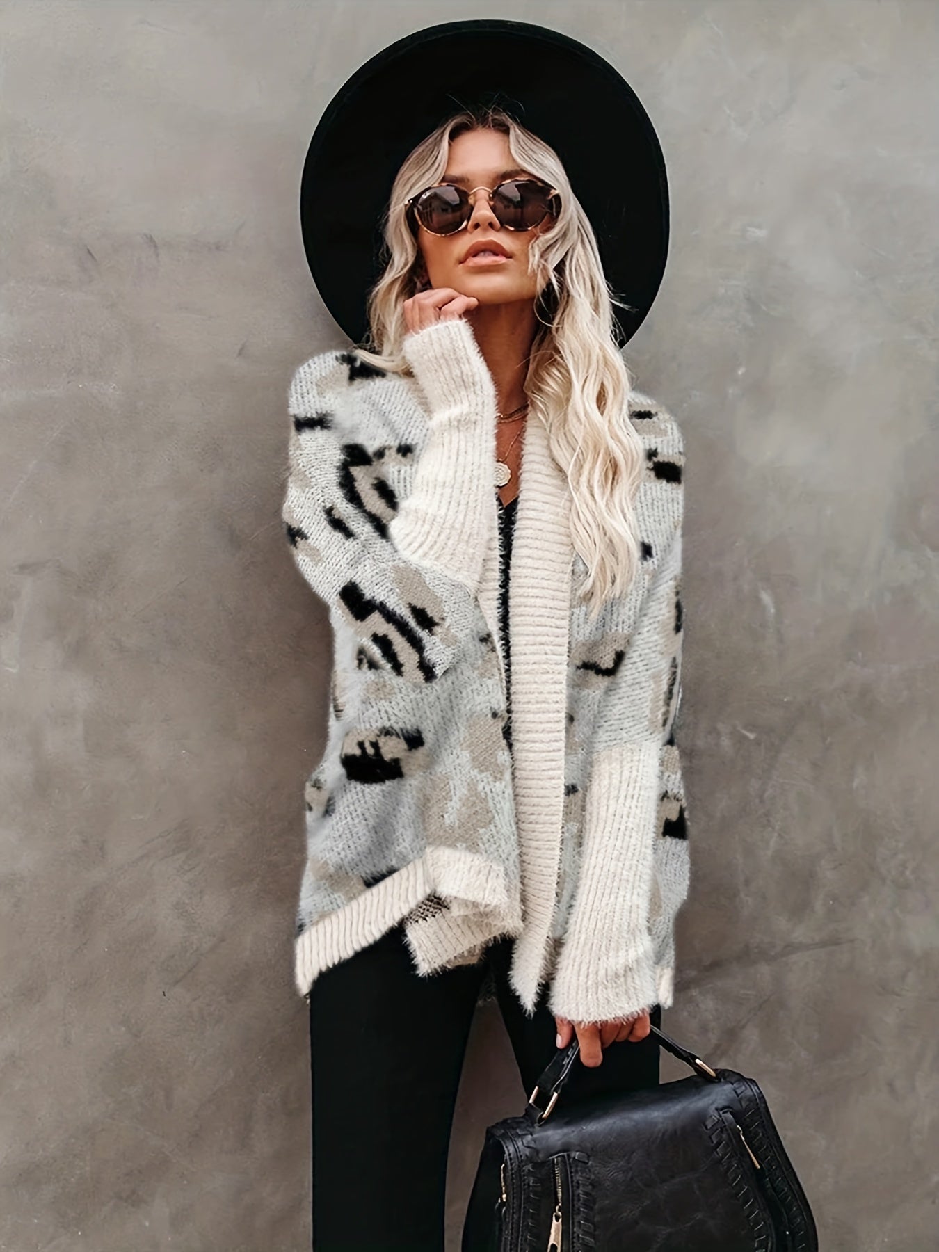 Colorblock Leopard Bat Sleeve Cardigan