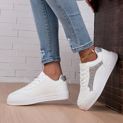 Glitter Faux Leather Skate Shoes Sequin Decor Non Slip Flat Sneakers