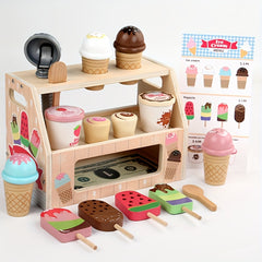Wooden Ice Cream Counter Playset for Girls Kitchen Toys Gift for 3-6 Years Old