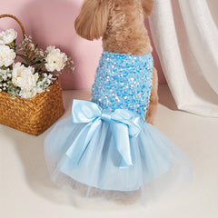 Pet Sequin Bow Mesh Dress for Special Occasion