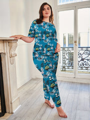 Tropical Print Long Sleeve Shirt & Pants Pajama Set