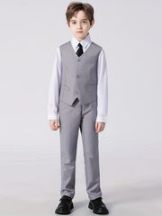 4pcs Boys Slim Fit Gentleman Outfit Set Long Sleeve Shirt&Pants&Vest&Tie
