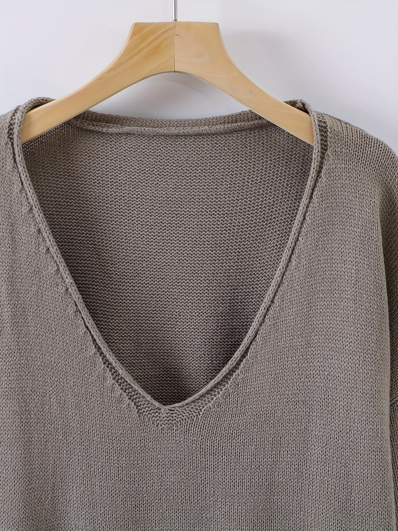 Casual Sweater Women's Plus Solid Long Sleeve V Neck Jumper