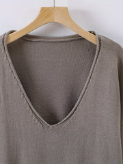 Casual Sweater Women's Plus Solid Long Sleeve V Neck Jumper