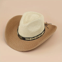 Straw Cowboy Hat Boho Jazz Sun Hat Unisex Western Cowgirl Hat