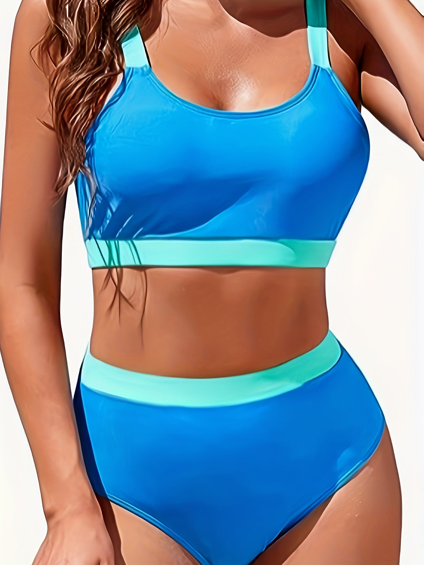 Sporty Bikini Set Plus Size Women High Stretch Bra & High Waisted Panty Swimsuit