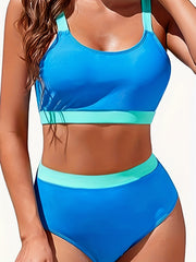 Sporty Bikini Set Plus Size Women High Stretch Bra & High Waisted Panty Swimsuit