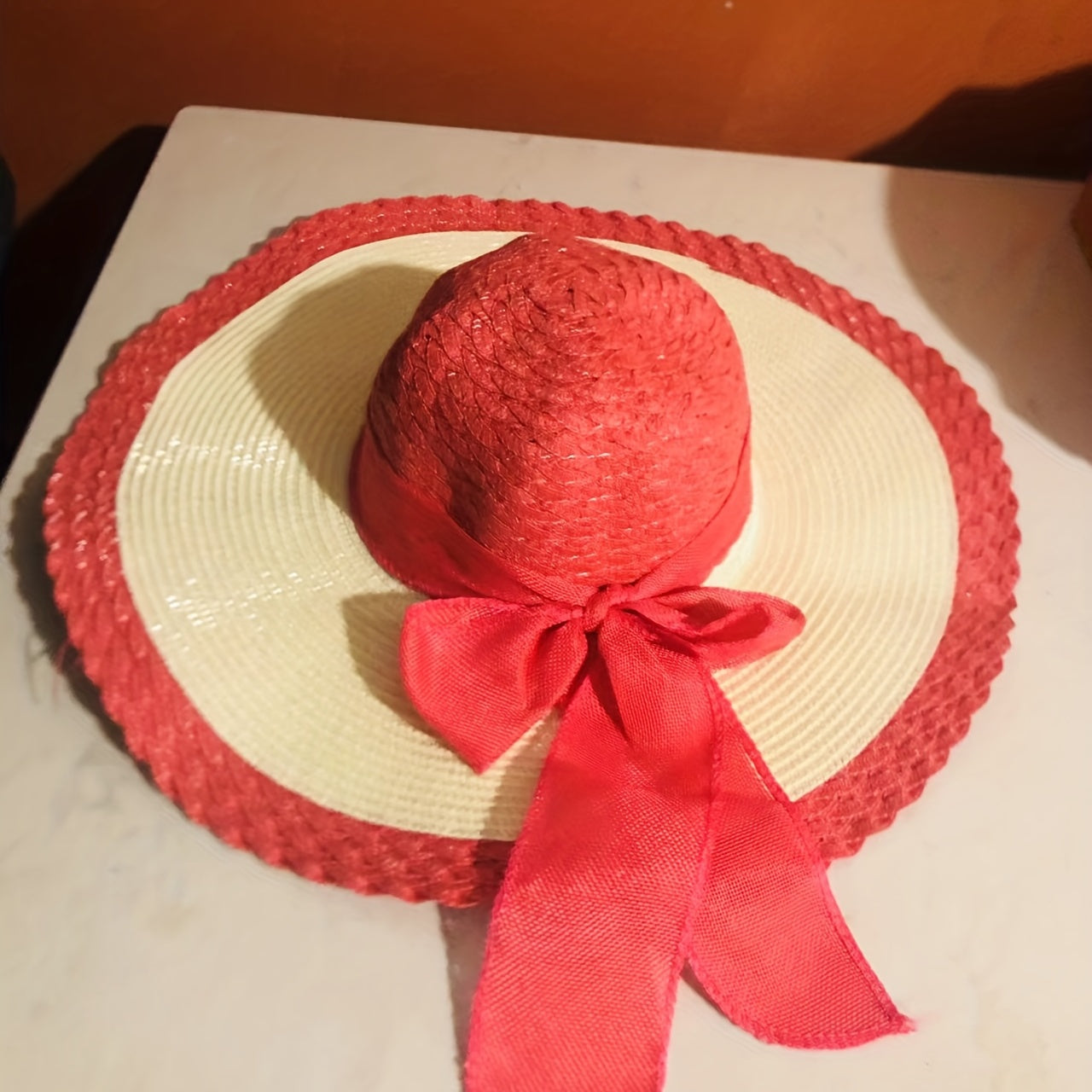 Bowknot Block Sun Hat Crochet Wide Brim Drawstring Straw Hat