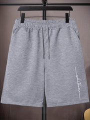 Letter Print Casual Mid Stretch Graphic Drawstring Shorts Men's Shorts