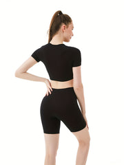 Solid Bustier And Shorts Sports Fitness Yoga Running Set