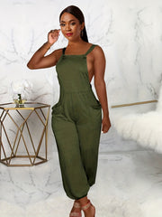 Backless Tie Dual Pockets Jumpsuit Sexy Sleeveless Jumpsuit