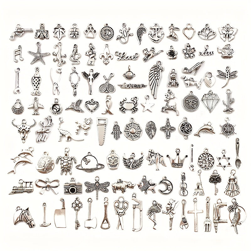 50Pcs Silvery Charms Tibetan Metal Charms Pendants DIY Jewelry Making