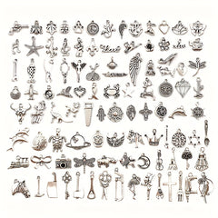 50Pcs Silvery Charms Tibetan Metal Charms Pendants DIY Jewelry Making