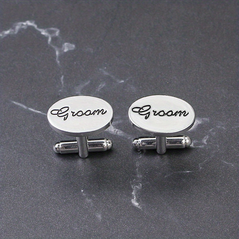 2pcs Men's Letter Pattern Groom Cufflinks Buttons