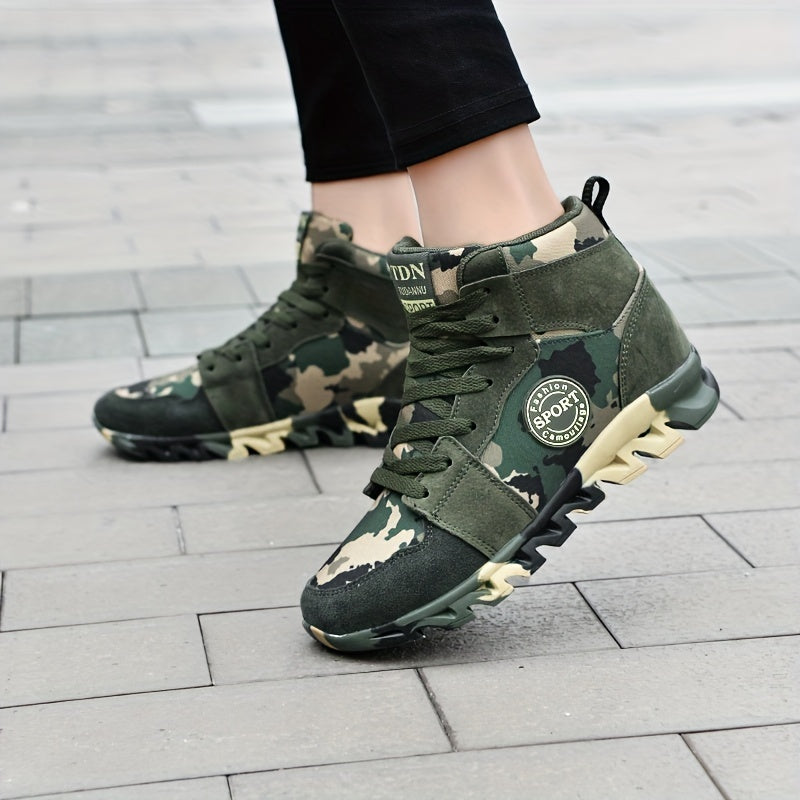 Camo Pattern High Top Wedge Sneakers Lightweight Lace-up Shoes