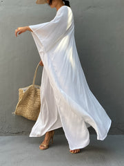 Boho Cover Up Women's Plus Solid Batwing Sleeve V Neck Split Maxi