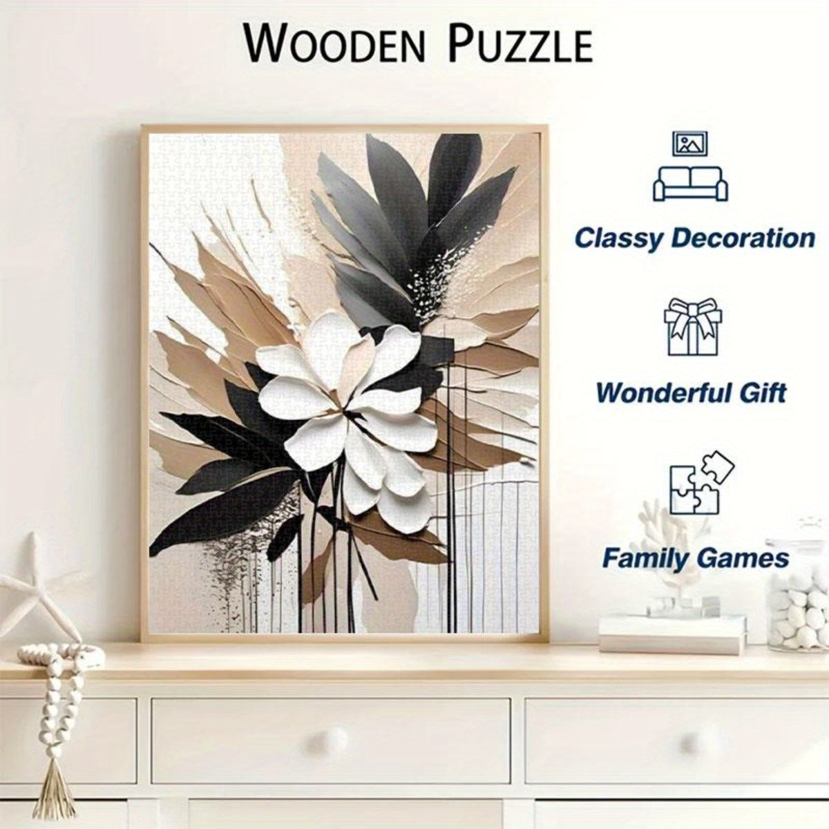 3D Brushstroke Puzzle with Petals and Brown Leaves - Home Decor Decompression