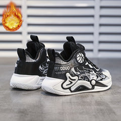 Boys Basketball Shoes with Rotating Buckle Warm Plush Lining