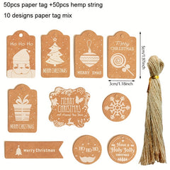 50pcs Santa Claus Labels with Hemp Rope Christmas Tree Ornaments
