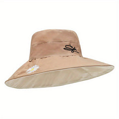 Daisy Embroidery Sun Hat Wide Brim Bucket Hat