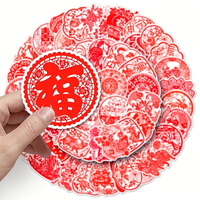 50pcs Chinese Year Paper Cutting Sticker Fu Stickers Spring Party Decoration