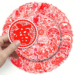 50pcs Chinese Year Paper Cutting Sticker Fu Stickers Spring Party Decoration