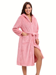 Animal Ear Hooded Fuzzy Lounge Robe Women's Loungewear