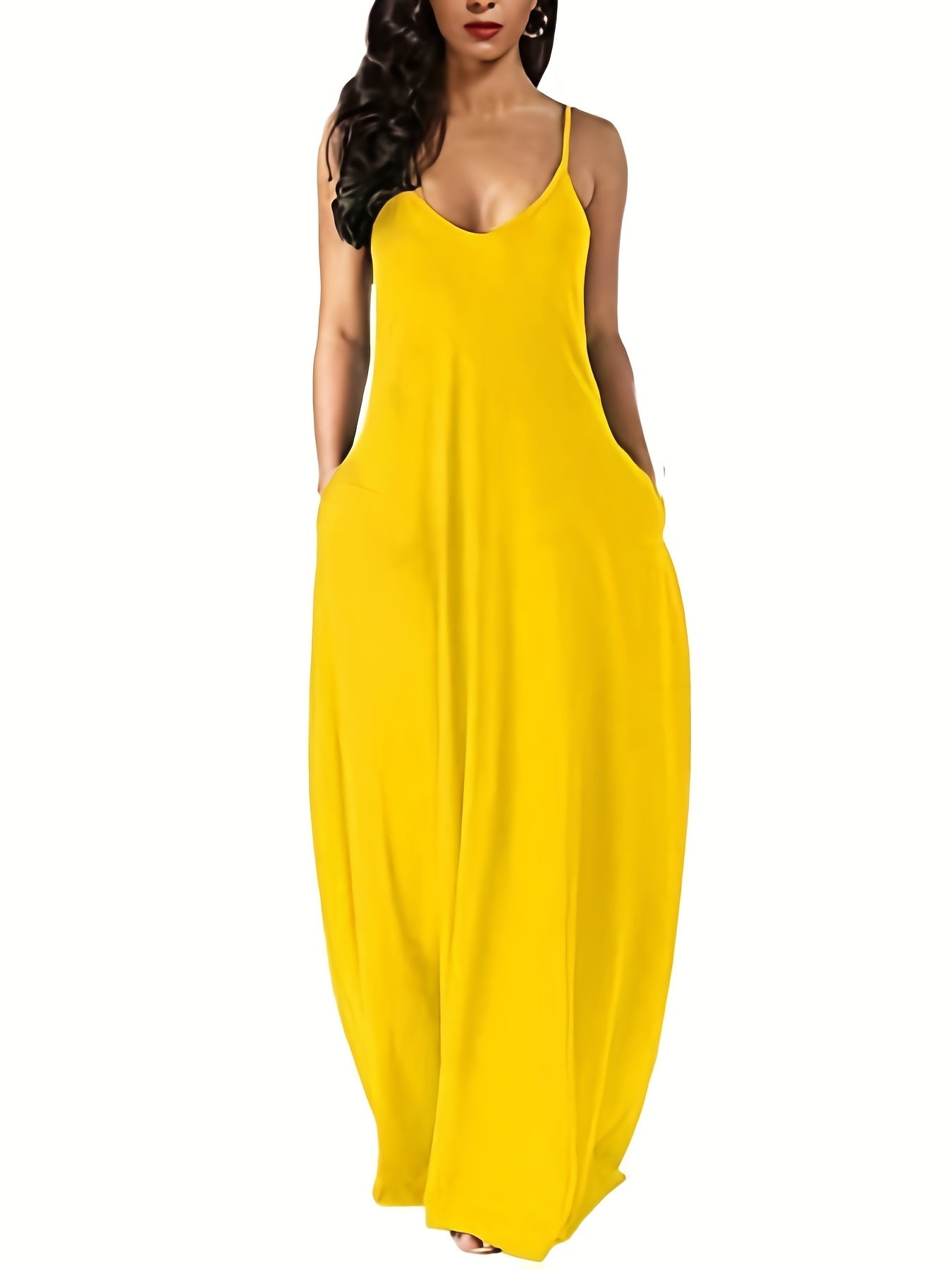 Casual Cami Dress Women's Plus Solid Round Neck Maxi Dress