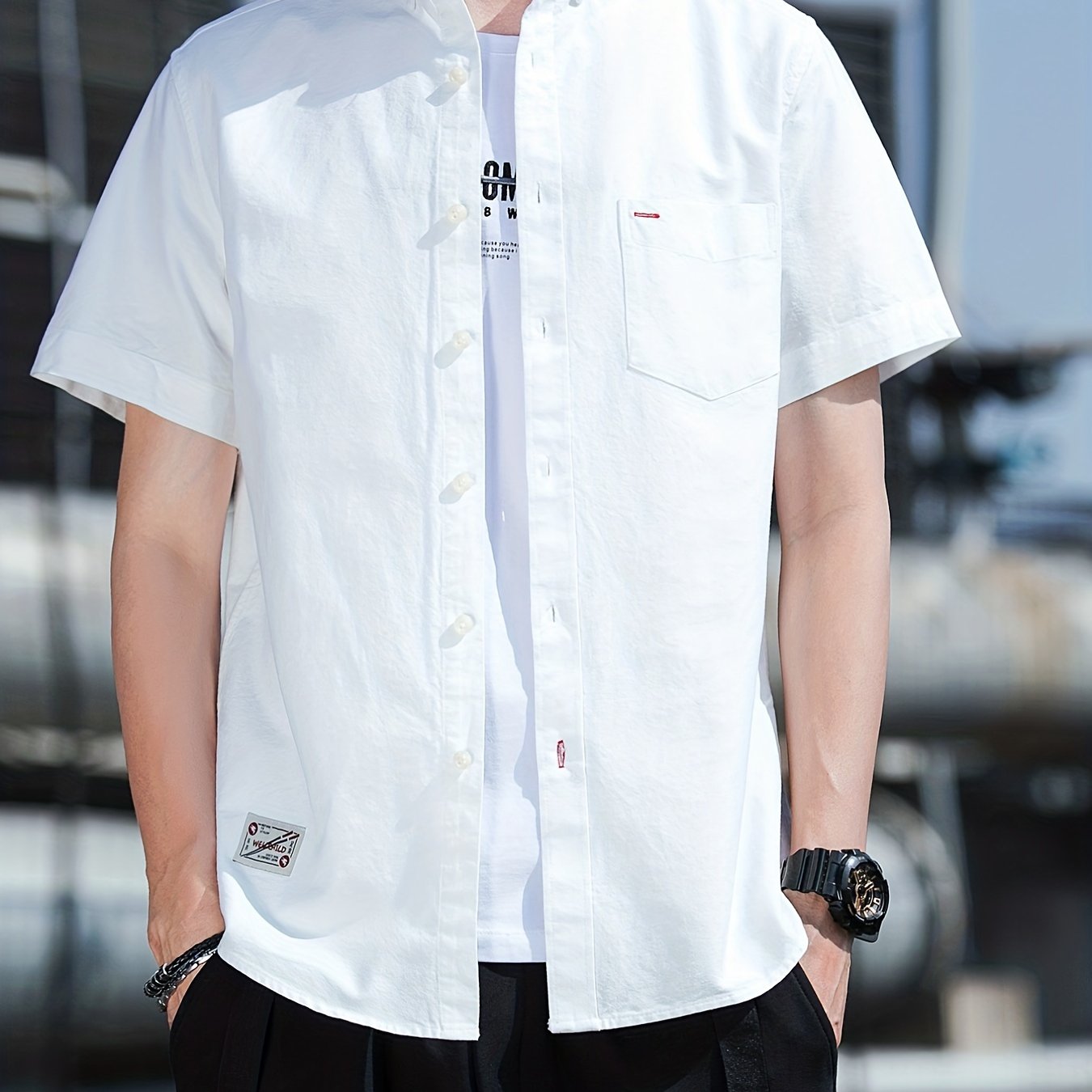 Men's Classic Button Up Shirt With Pocket for Business Occasion