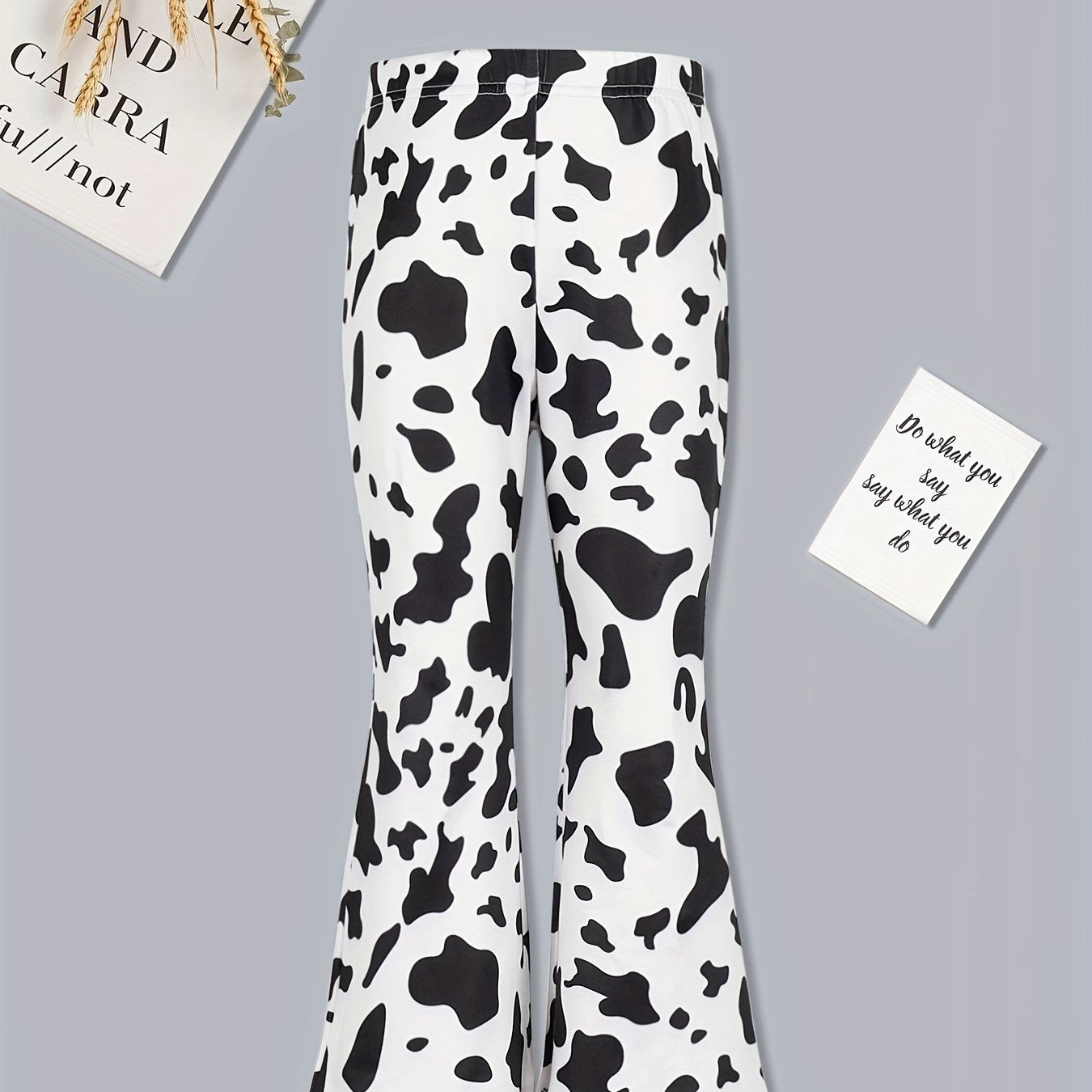 Teen Girls Milk Cow Print Flare Leg Pants