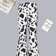 Teen Girls Milk Cow Print Flare Leg Pants