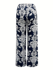 Ethnic Print Straight Leg Pants Mid Waist Casual Pants