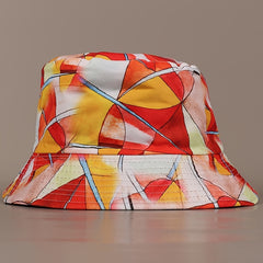 Orange Bucket Hat Geometric Print Fisherman Cap Vintage Lightweight Sun Hat