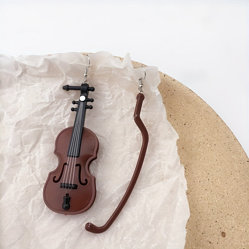 Baroque Style Violin Earrings Exaggerated Retro Design